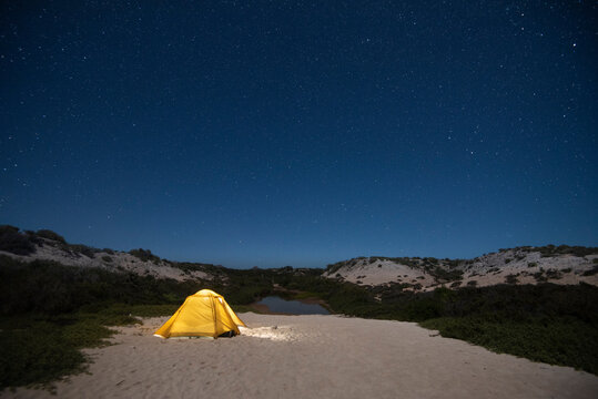 Camping in a beach at Del Carmen island in Loreto Bay, Baja California