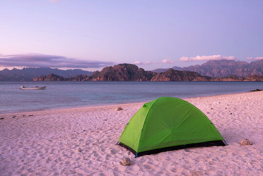 A tent in a beach of Del Carmen Island in Loreto, Baja California