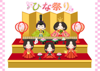 ひな祭りイラスト/おひな様　五人飾り