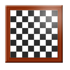 Stylish empty chess board on wooden plinth isolated on white background.