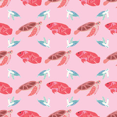 Obraz premium Sea turtles vector repeat pattern-04