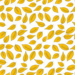 Floral seamless pattern with yellow exotic leaves on white background. Autumn branches. Fashion vector stock illustration for wallpaper, posters, card, fabric, textile.