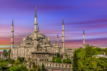 Fototapeta na wymiar Blue Mosque ( sultanahmet camii ) in Istanbul of Turkey
