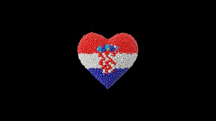 Croatia National Day. Independence Day. June 25. Heart shape made out of shiny sphere on black background. 3D rendering.