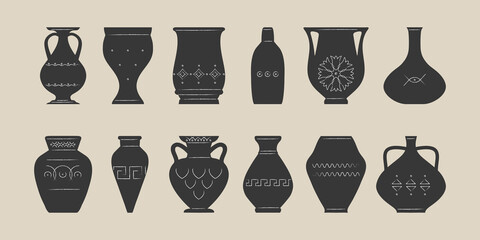 Various ceramic vases. Antique, ancient ceramics. Pottery. Vector flat illustration.
