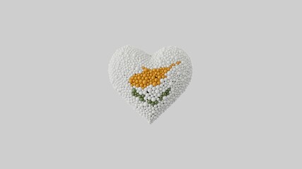 Cyprus National Day. April 1. Heart shape made out of shiny sphere on white background. 3D rendering.