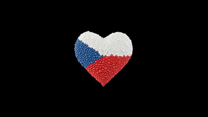 Czech Republic, Independence day. October 28. Heart shape made out of shiny sphere on black background. 3D rendering.