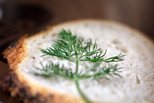 Close-up of bread with rosemary twig
