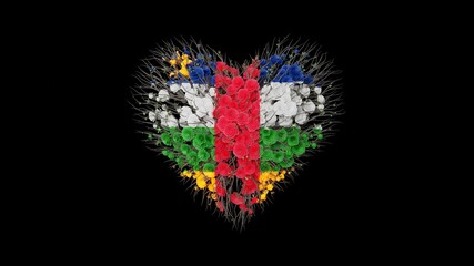 Central African Republic National Day. Independence Day. Heart shape made out of flowers on black background. 3D rendering.