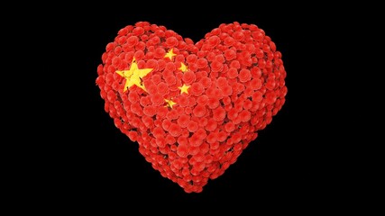 Obraz na płótnie Canvas China National Day. October 1. Heart shape made out of flowers on black background. 3D rendering.