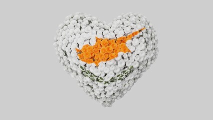 Cyprus National Day. April 1. Heart shape made out of flowers on white background. 3D rendering.