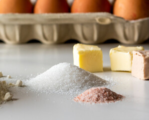 baking ingredients for baking on grey board
