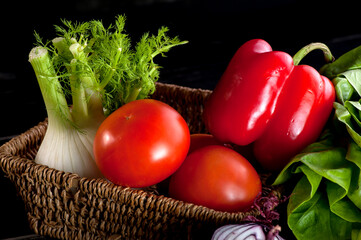 jedzenie, pomidor, jarzyna, swiezy, zdrowa, papryczka, salada, zieleń, sałata, czerwień,...