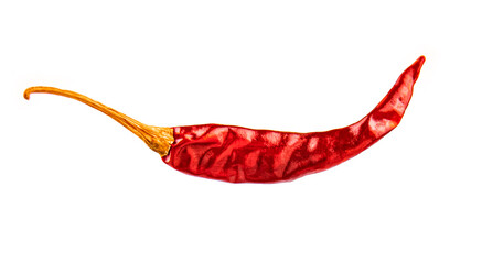 Dried red chili or chilli cayenne pepper isolated on white background cutout. image blur