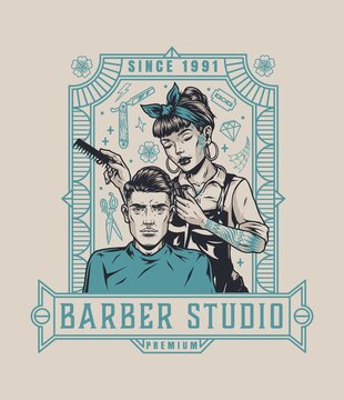 Vintage barbershop emblem