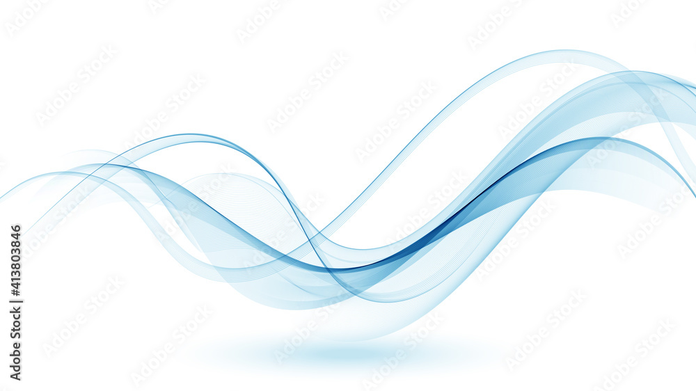 Poster smooth wavy blue lines in the form of abstract waves