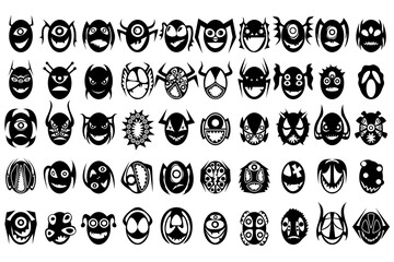 A large black and white set of cartoon monsters. Great background for various themed events.