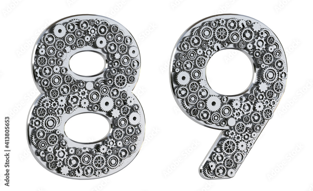 Fototapete gear number made from realistic metal isolated on white background. mechanical concept. set of numbe