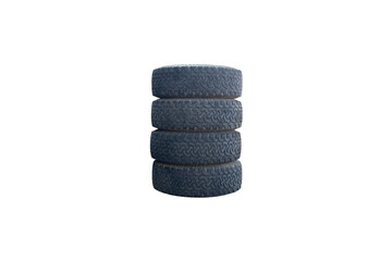 Fototapeta na wymiar Pile of old car tires isolated on white background, with clipping path.