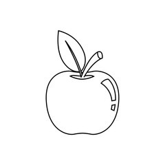 Apple Coloring Book Vector. Line art of fruit with a leaf Black and White