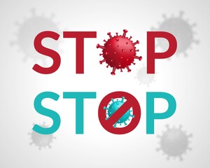 STOP and Virus Symbol Logos. Corona Virus 2020. Wuhan virus disease. Stop and virus logo, sign, symbol and background