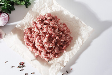 homemade minced pork on parchment paper