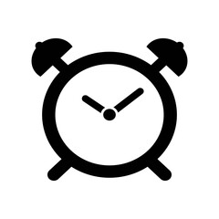 glyph icon of alarm clock. Black and white alarm clock vector icon