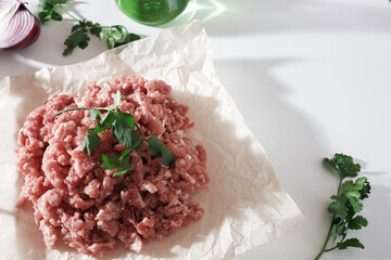 homemade minced pork on parchment paper
