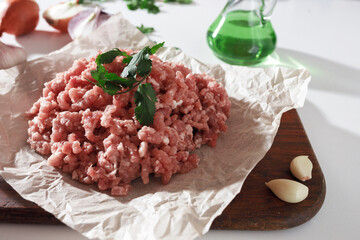 homemade minced pork on parchment paper