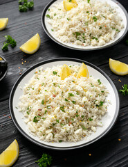 Greek Feta cheese Rice with lemon zest and herbs