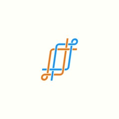 Abstract blue and orange line logo. business cooperation, agreement. inspired by square knot