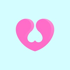 Double Heart Vector Logo. Two and Twin Pink Love Icon Design Template