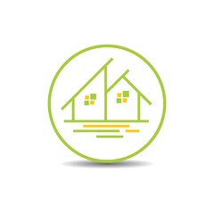 eco-friendly housing logo. go green home logo. green and orange circle house icon