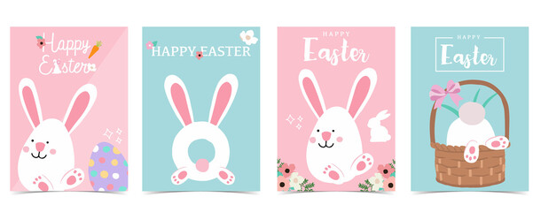 Collection of easter background set with rabbit,egg,flower.Editable vector illustration for website, invitation,postcard and poster