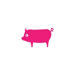 cute Pink pig logo illustration, farm animal from side cartoon character