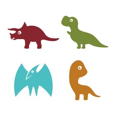 Set of Cute Dinosaurs Flat Icon. Old Animals Logo Design