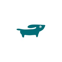 cute turquoise dog logo illustration. dachsund cartoon character