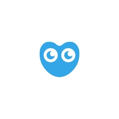 cute blue heart logo design. love with eyes icon illustration