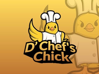 A cartoon chef chicks mascot character with one wing spread. Logo and mascot for restaurant restaurant