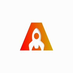 Rocket and Letter A Logo Template. Combined, Negative, Typography Style Design