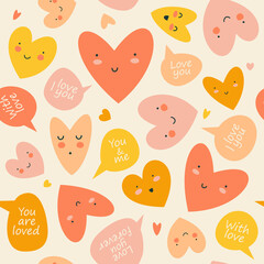 Seamless pattern with cartoon hearts. Valentine's day.