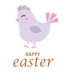 easter card with cute chicken isolated on white