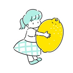 レモンを抱きかかえる小さな女の子のイラスト