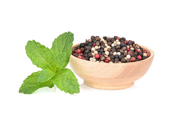 Pepper and Green mint pepper leaf isolated on white