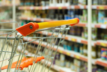 the shopping trolley cart in supermarket