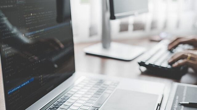 Programmer working in a software development and coding technologies. Website design. Technology concept.