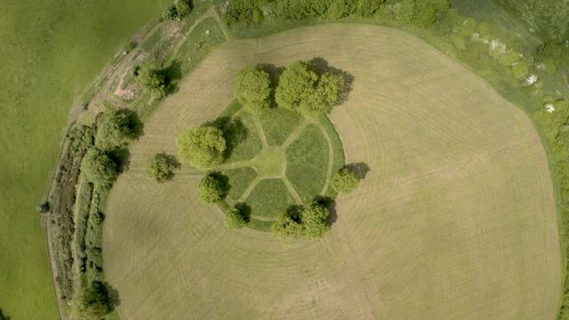 Aerial view of the ancient Irish Navan Fort in Armagh, Northern Ireland.