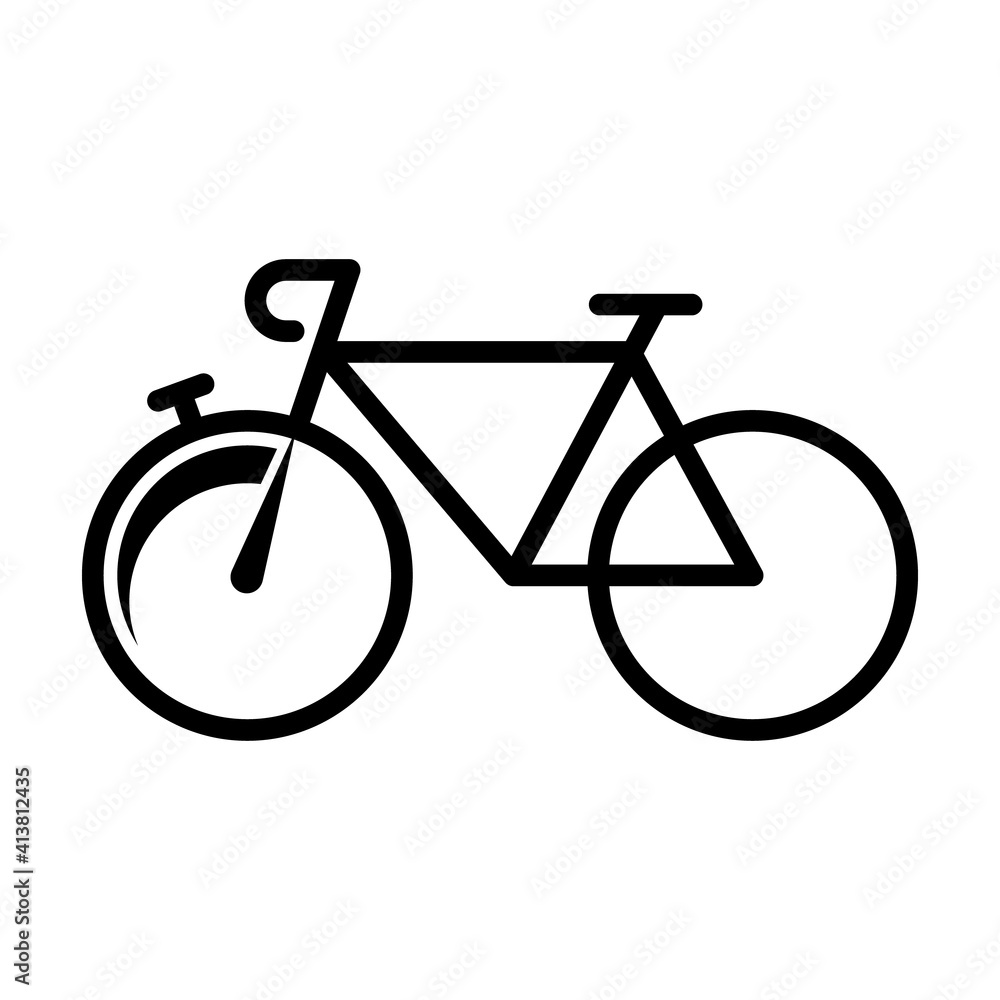 Poster bike with wheel in the form of a stopwatch line vector icon isolated on white background. bicycle de