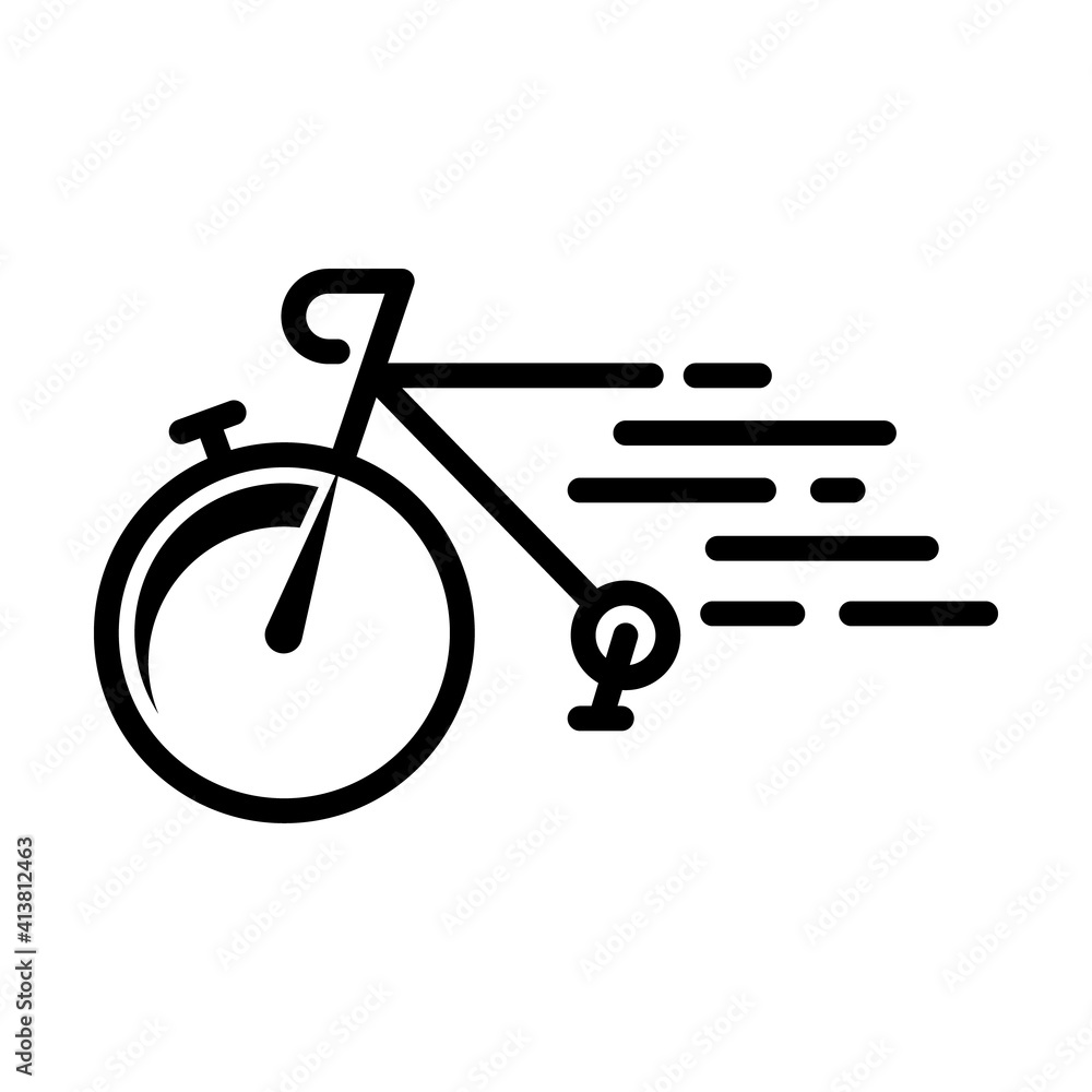 Poster bike with wheel in the form of a stopwatch line vector icon isolated on white background. bicycle de