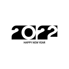 2022 happy new year label design. Vector illustration with black holiday label isolated on white background.